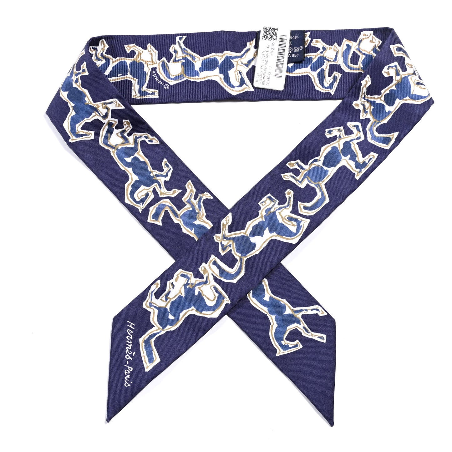 Silk Chevaux En Liberte Twilly Marine Indigo Blanc