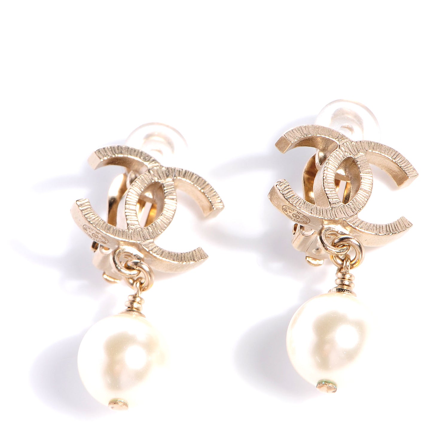 CC Pearl Drop Clip On Earrings Light Gold