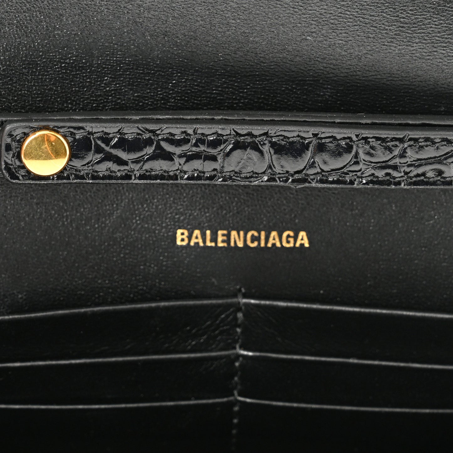 Shiny Calfskin Crocodile Embossed Hourglass Chain Bag Black