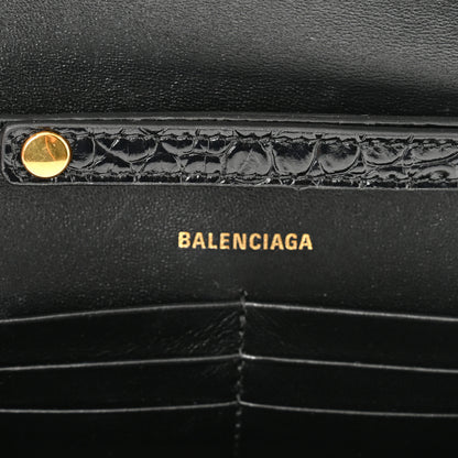 Balenciaga Shiny Calfskin Crocodile Embossed Hourglass Chain Bag Black 5 of 8