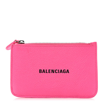 Balenciaga Grained Calfskin Logo Large Cash Long Coin Card Holder Acid Pink Black 1 of 9