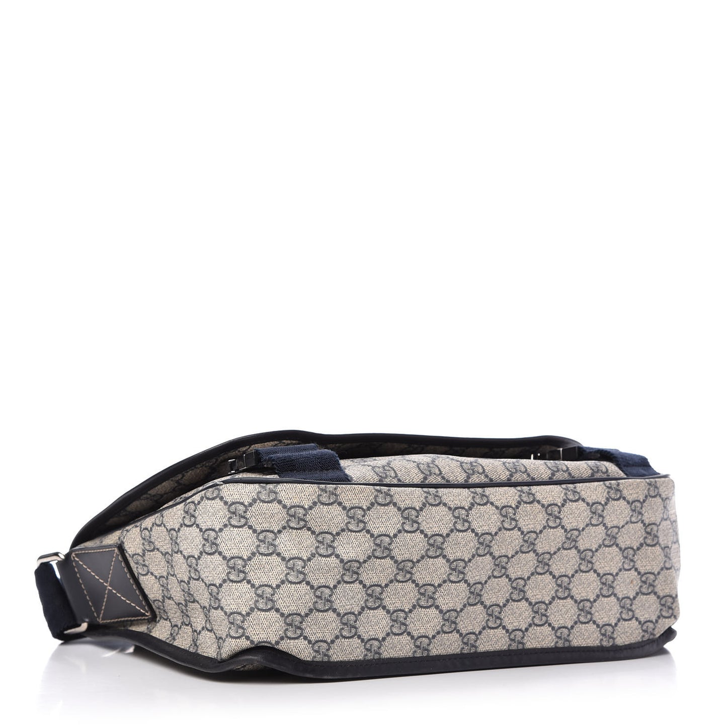 GG Plus Monogram Medium Double Buckle Flap Messenger Bag Beige Navy