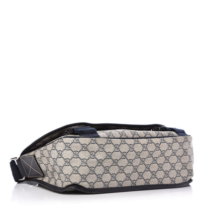 Gucci GG Plus Monogram Medium Double Buckle Flap Messenger Bag Beige Navy 4 of 10