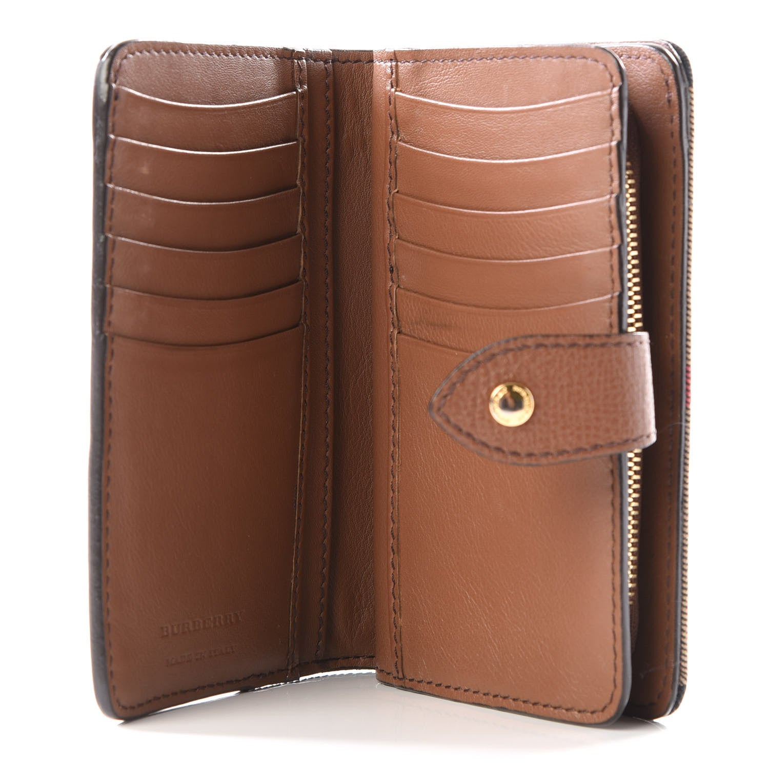 Burberry Calfskin House Check Compact Wallet Tan 4 of 11