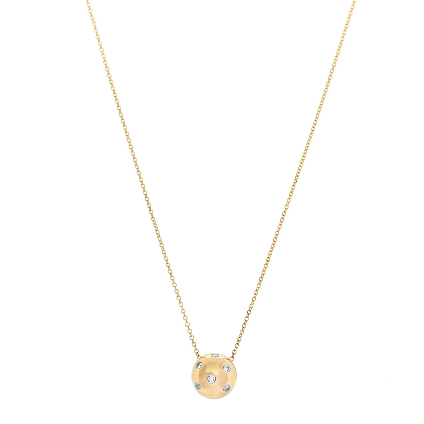 18K Yellow Gold Platinum Diamond Etoile Ball Pendant Necklace
