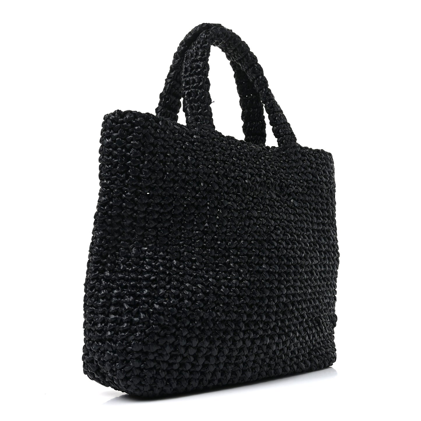 Yarn Raffia Effect Crochet Small Logo Tote Black