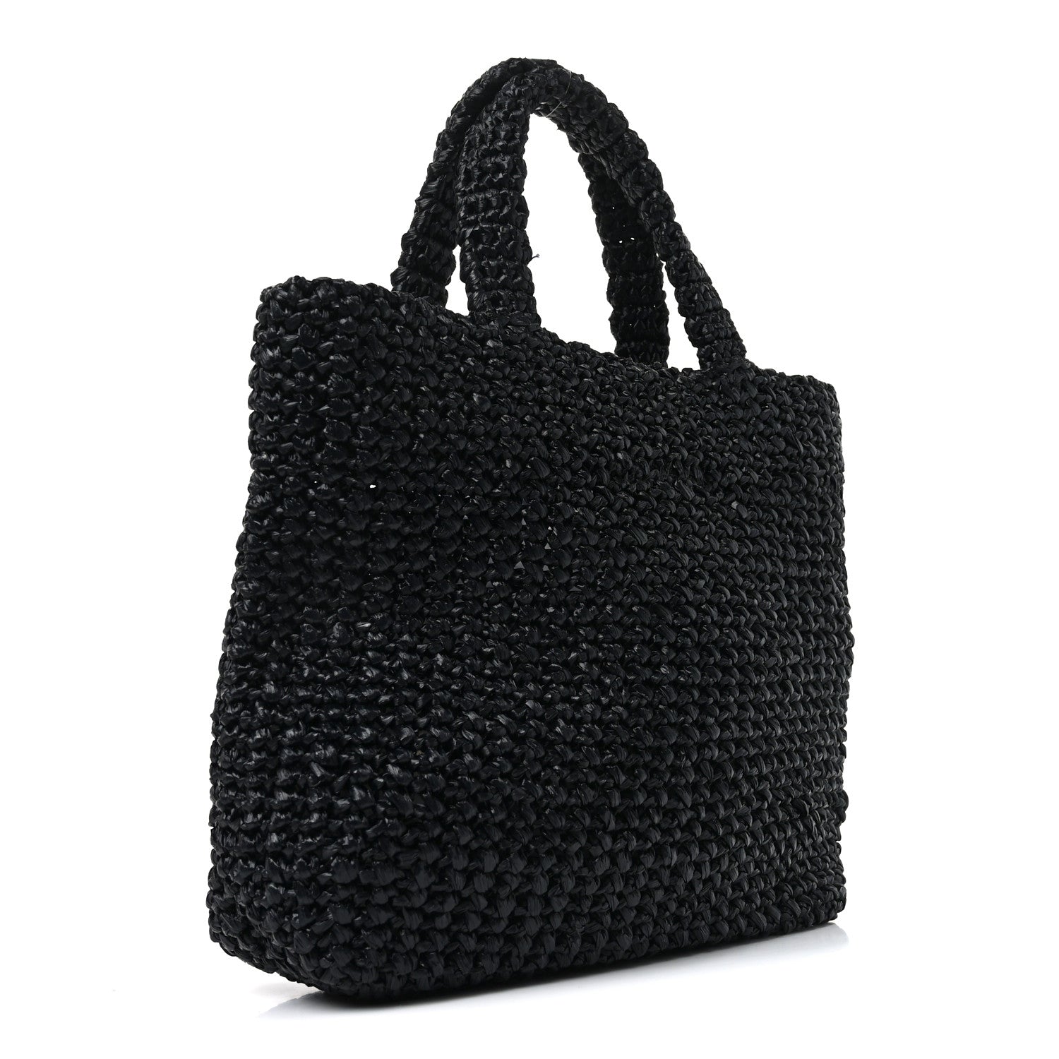Prada Yarn Raffia Effect Crochet Small Logo Tote Black 3 of 9