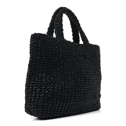 Prada Yarn Raffia Effect Crochet Small Logo Tote Black 3 of 9