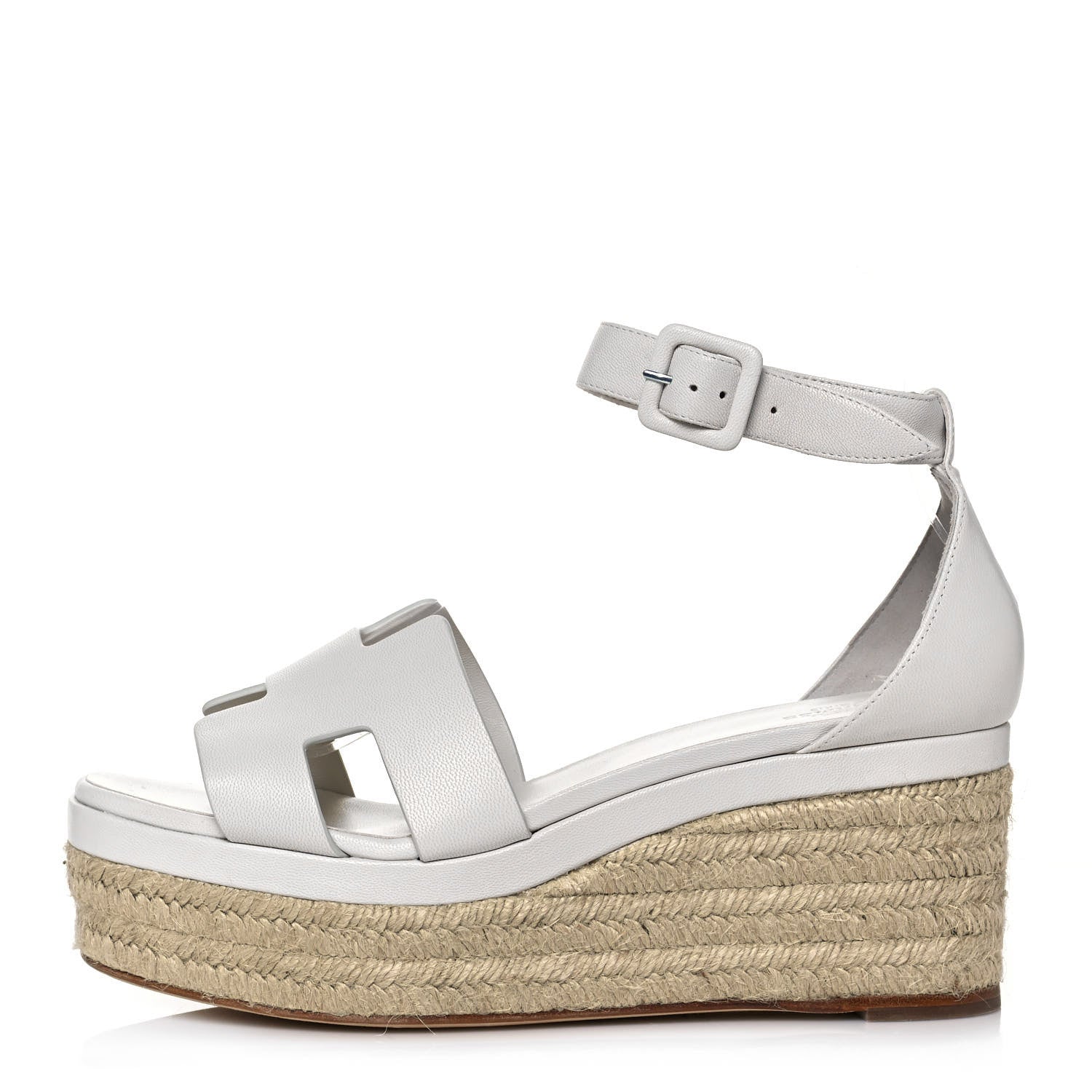 Hermes Goatskin Elda Espadrille Wedge Sandals 40 White 1 of 7