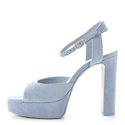 Chanel Suede Calfskin Platform Sandals 37 Blue 1 of 9
