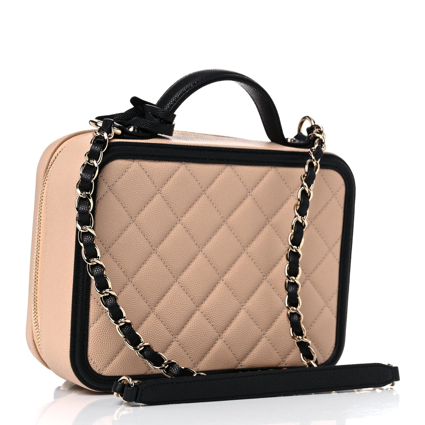 Caviar Quilted Medium CC Filigree Vanity Case Beige Black