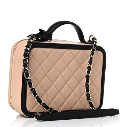 Chanel Caviar Quilted Medium CC Filigree Vanity Case Beige Black 3 of 10