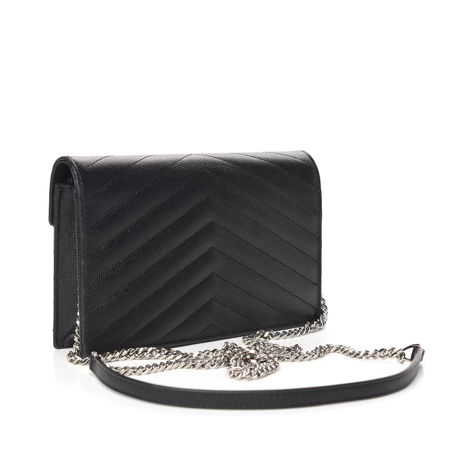 Grain De Poudre Matelasse Chevron Monogram Envelope Chain Wallet Black