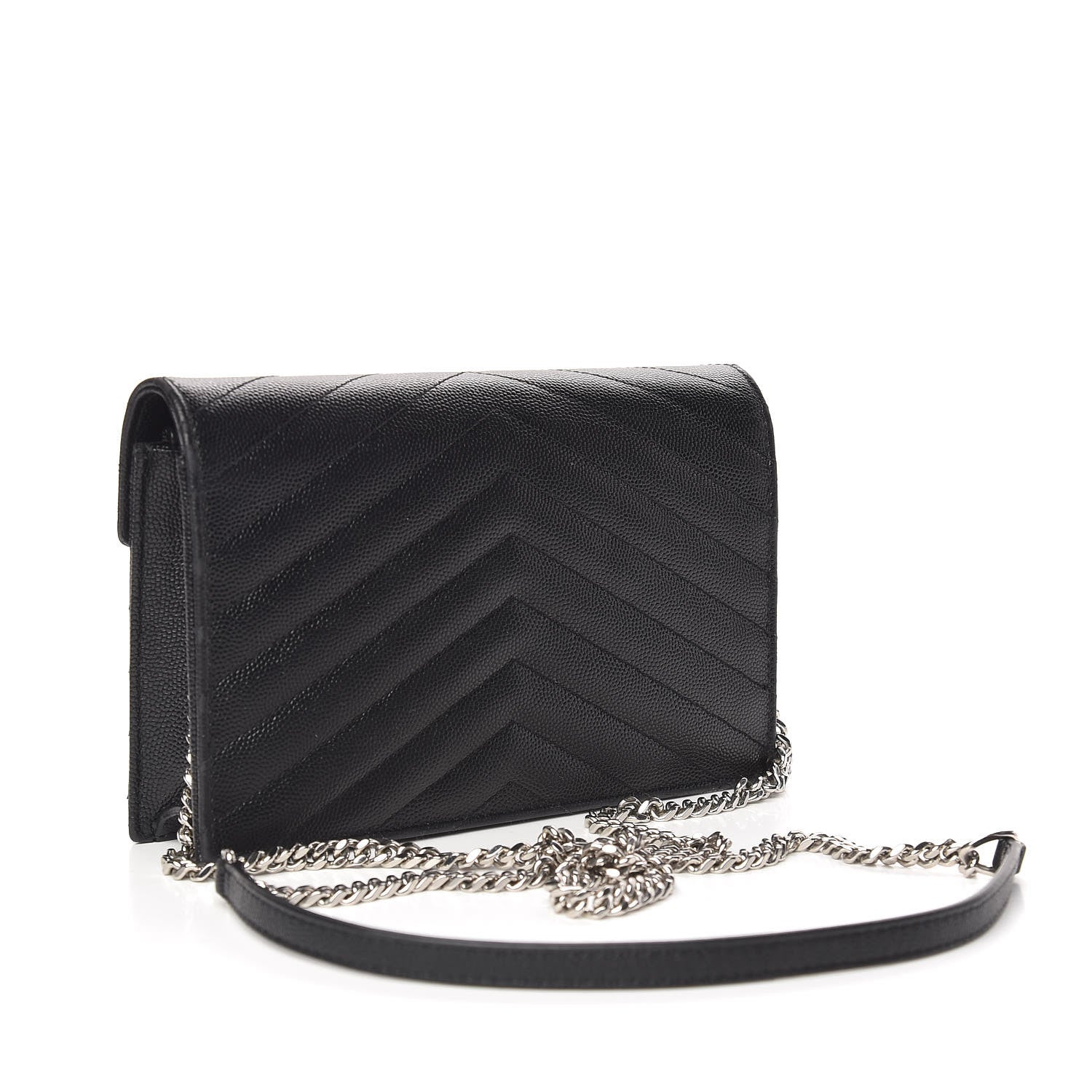 Saint Laurent Grain De Poudre Matelasse Chevron Monogram Envelope Chain Wallet Black 3 of 9