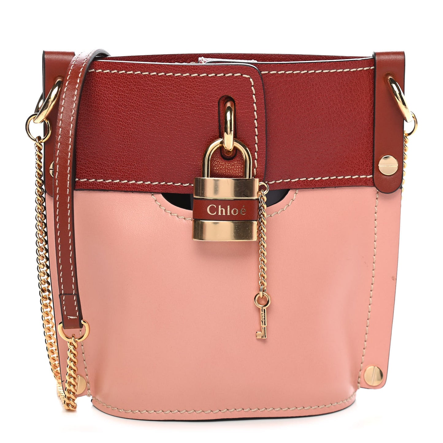 Shiny Calfskin Goatskin Mini Aby Bi-Color Bucket Fallow Pink