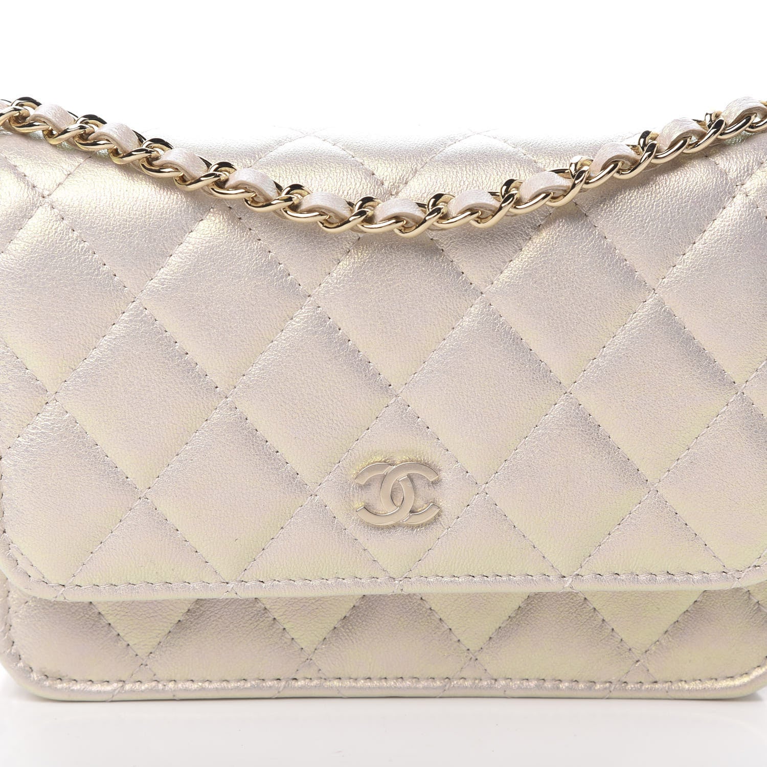 Chanel Iridescent Lambskin Quilted Mini Wallet On Chain WOC Ivory 8 of 11