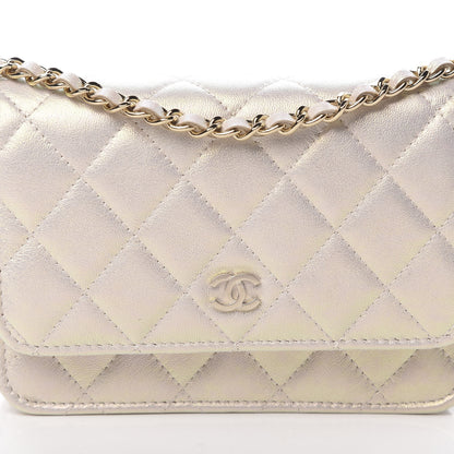Chanel Iridescent Lambskin Quilted Mini Wallet On Chain WOC Ivory 8 of 11