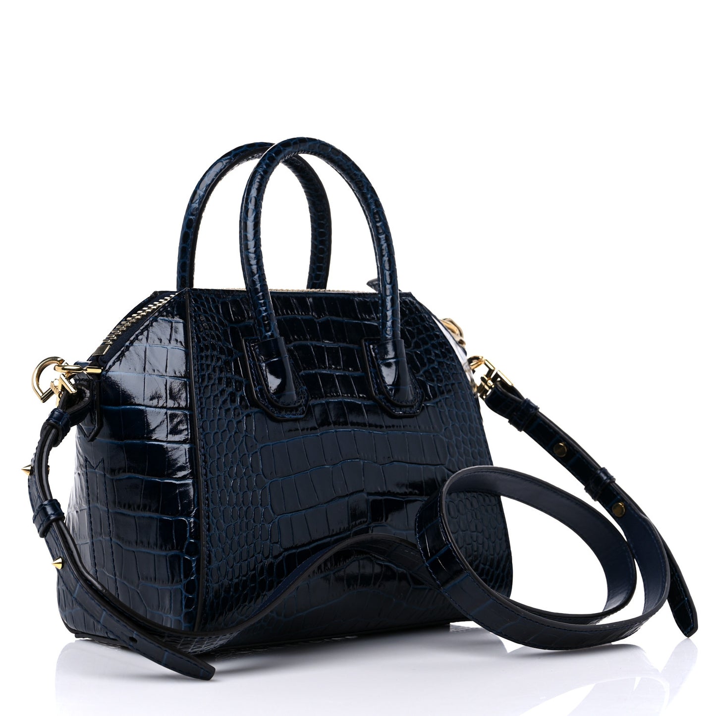 Calfskin Crocodile Embossed Mini Antigona Navy