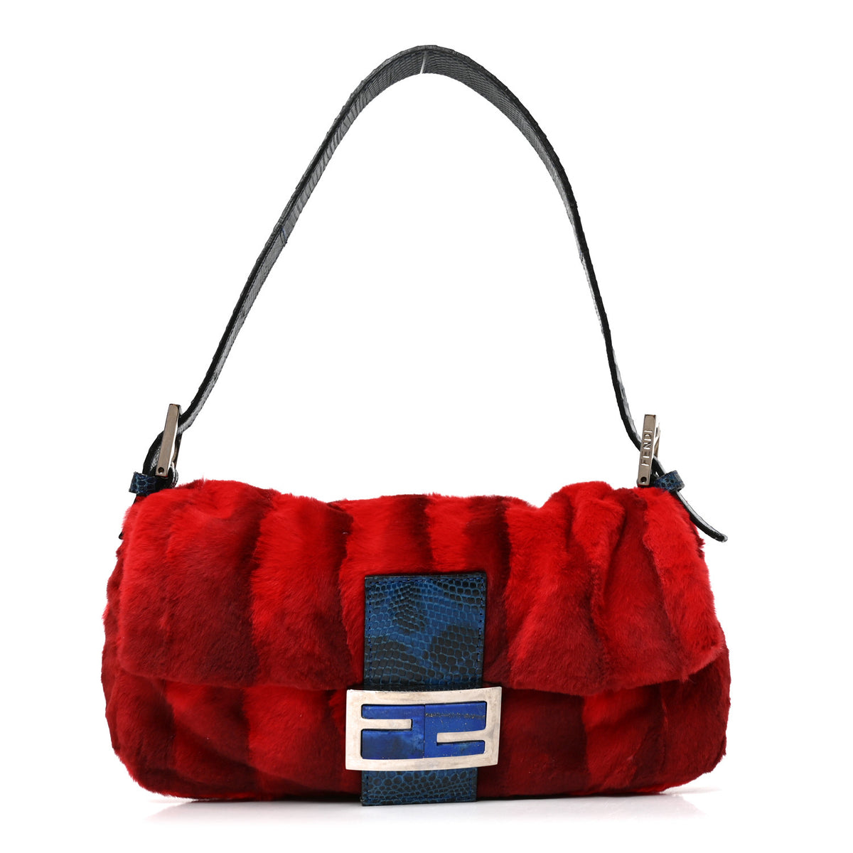 Rabbit Fur Lizard Baguette Blue Red