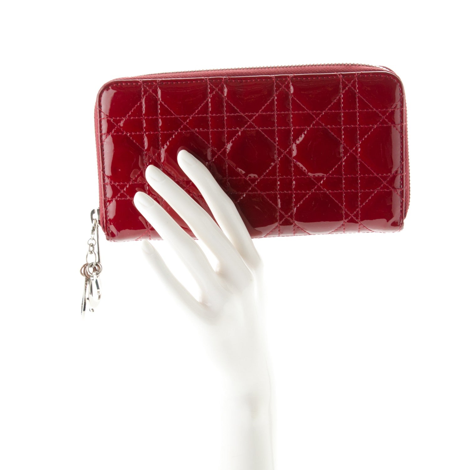 Christian Dior Patent Cannage Lady Dior Continental Zip Wallet Red 2 of 9