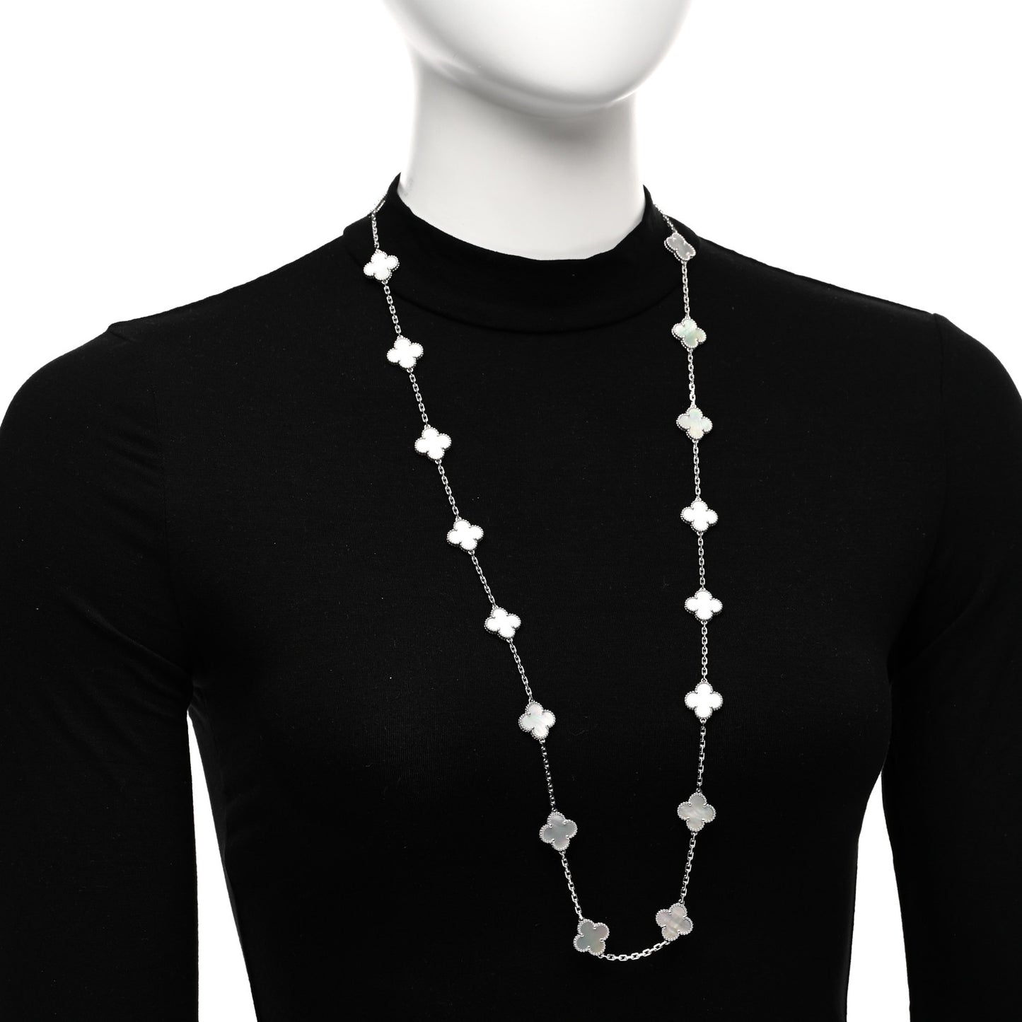 18K White Gold Mother of Pearl 20 Motifs Vintage Alhambra Necklace