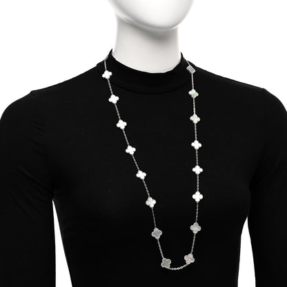 Van Cleef & Arpels 18K White Gold Mother of Pearl 20 Motifs Vintage Alhambra Necklace 2 of 5