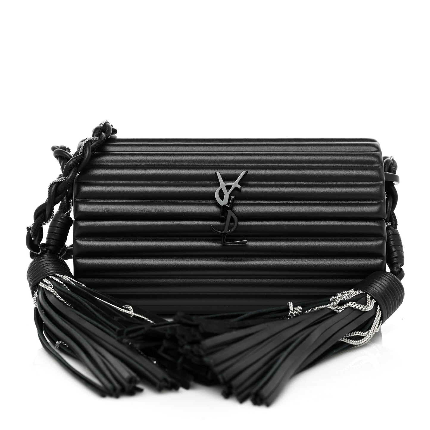 Ribbed Plexiglass Lambskin Fringe Monogram Opium Box Bag Black
