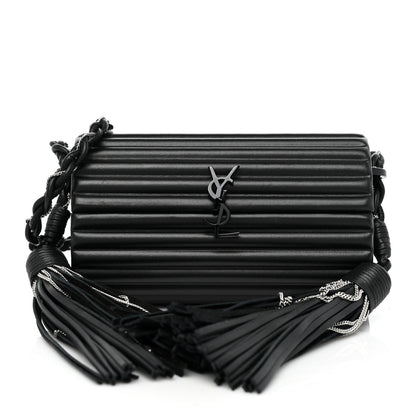 Saint Laurent Ribbed Plexiglass Lambskin Fringe Monogram Opium Box Bag Black 1 of 10