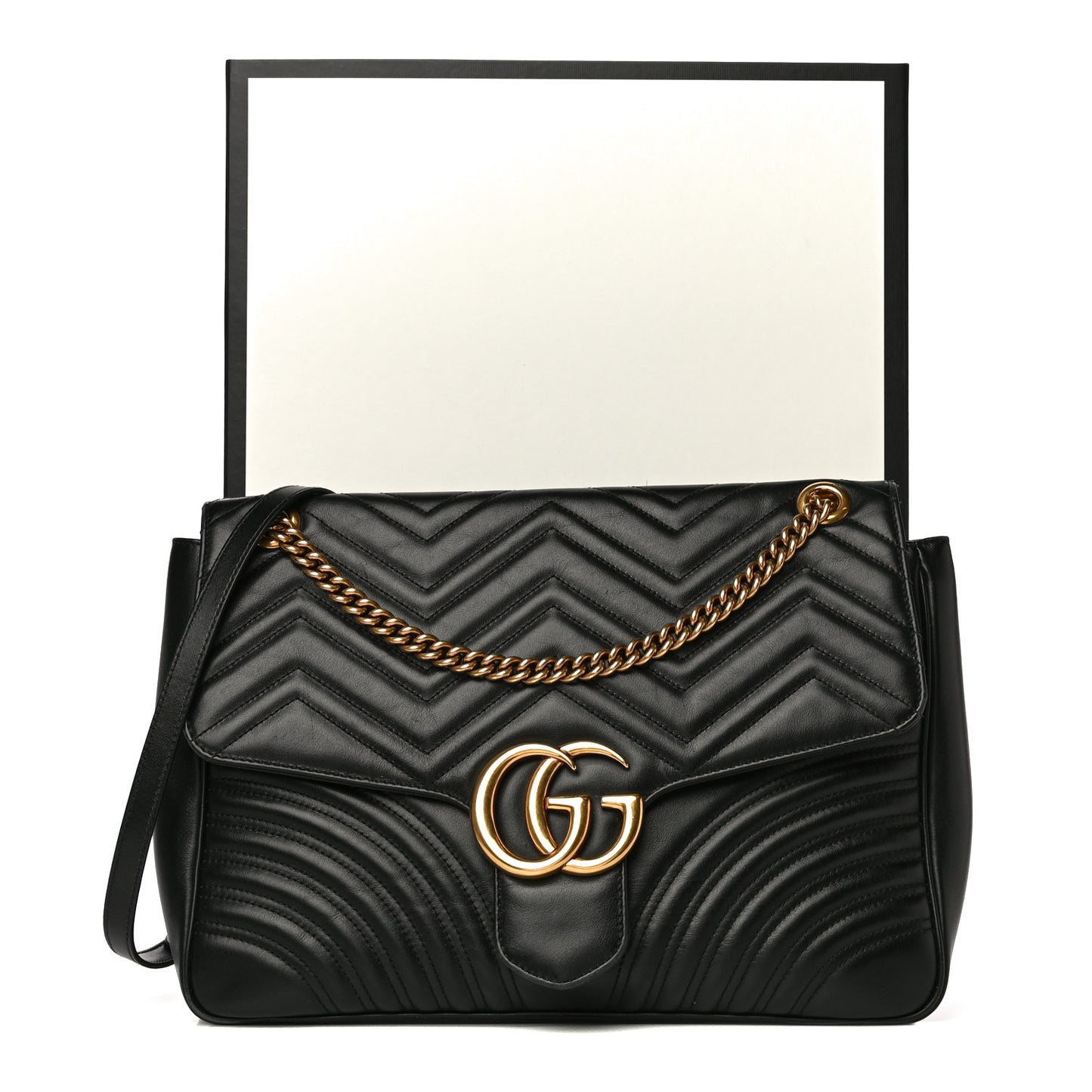 Calfskin Matelasse Large GG Marmont Shoulder Bag Black