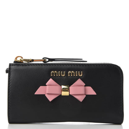 Miu Miu Soft Calf Bow Zip Coin Pouch Black Petalo 1 of 8