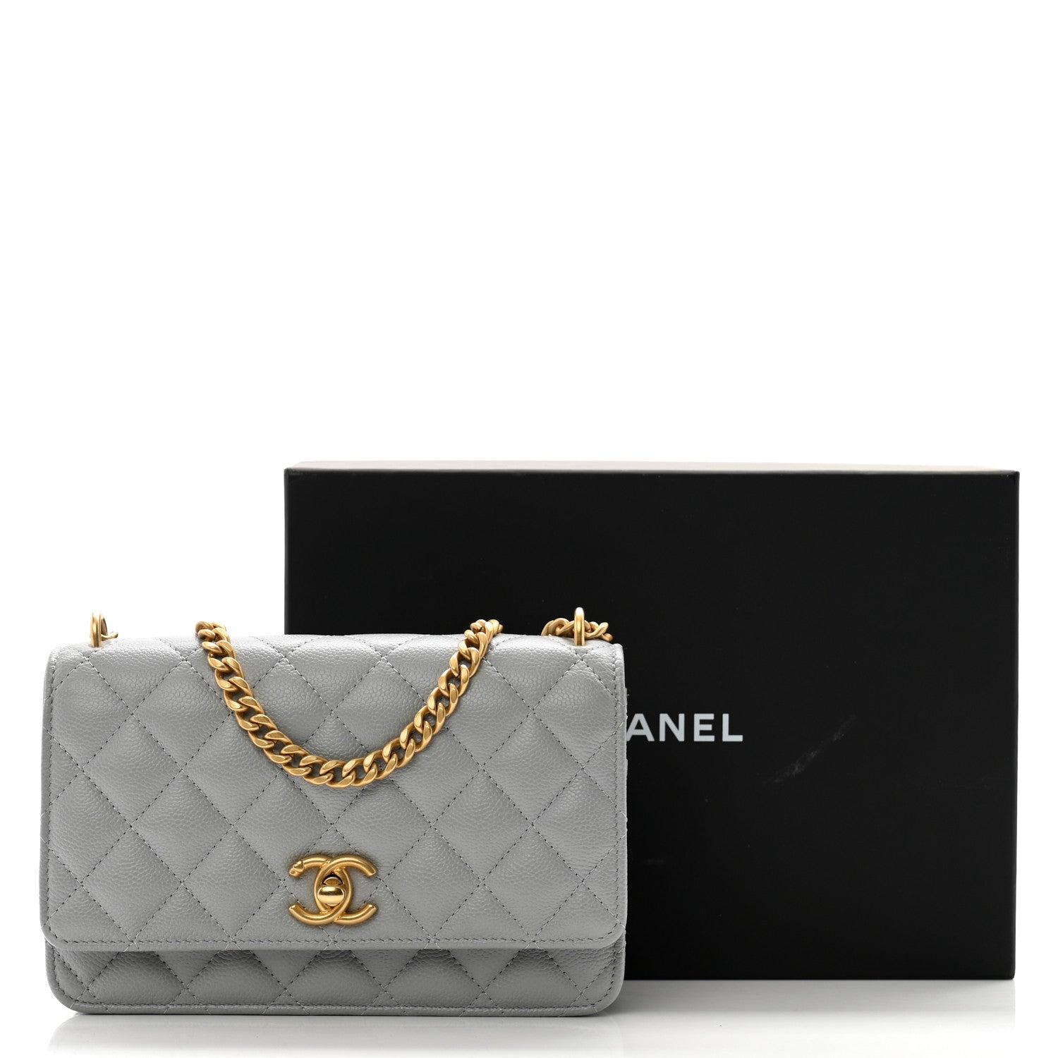 Chanel Caviar Quilted Sweetheart Wallet On Chain WOC Grey 12 of 12