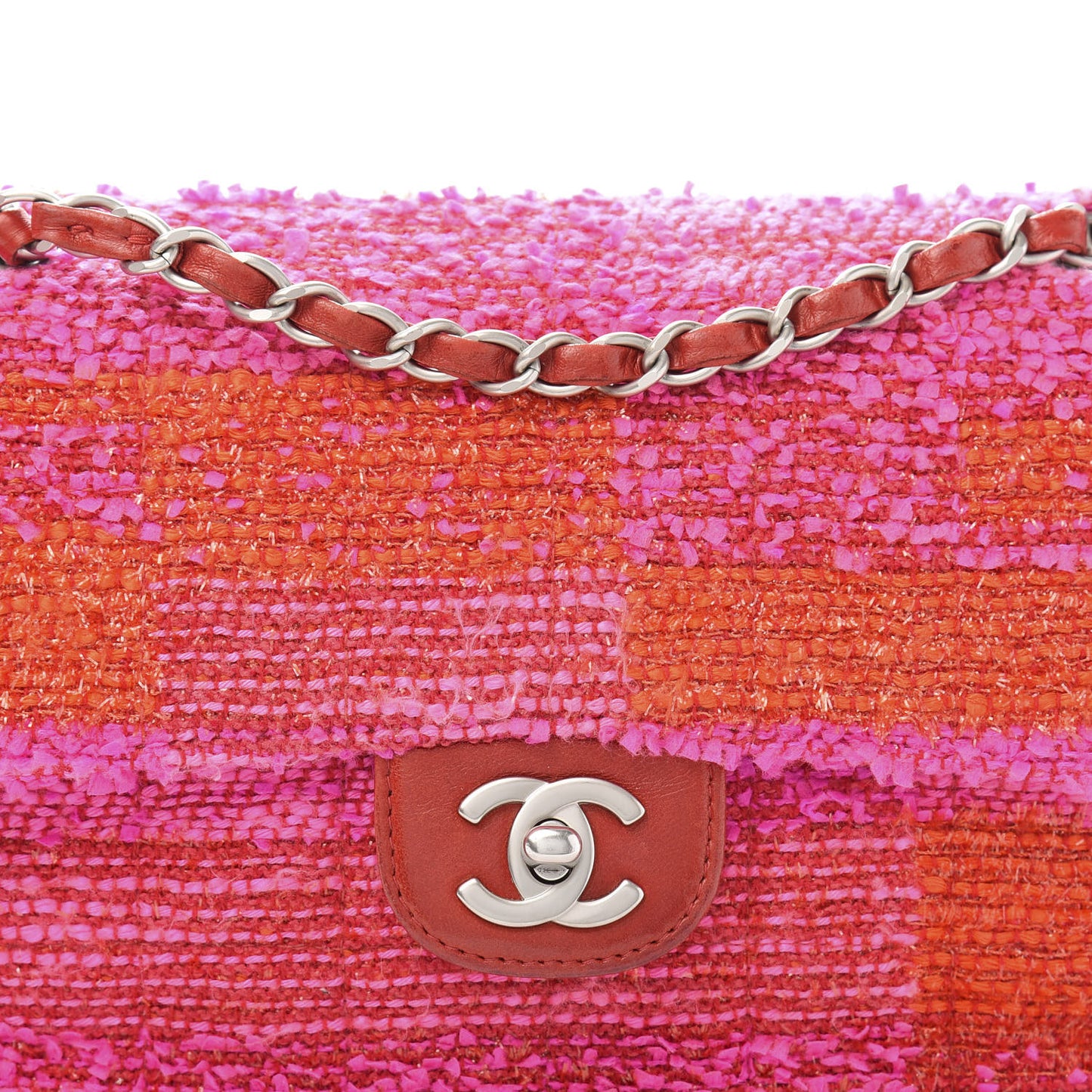 Tweed Quilted Medium Single Flap Red Pink