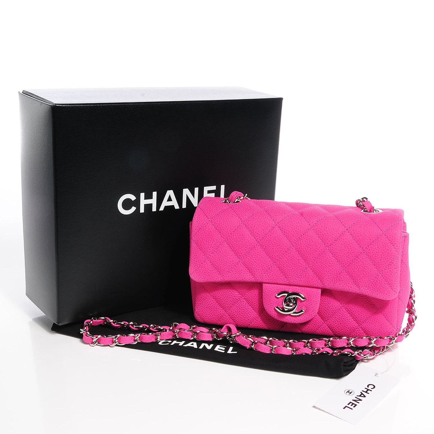 Iridescent Caviar Quilted Mini Flap Hot Pink