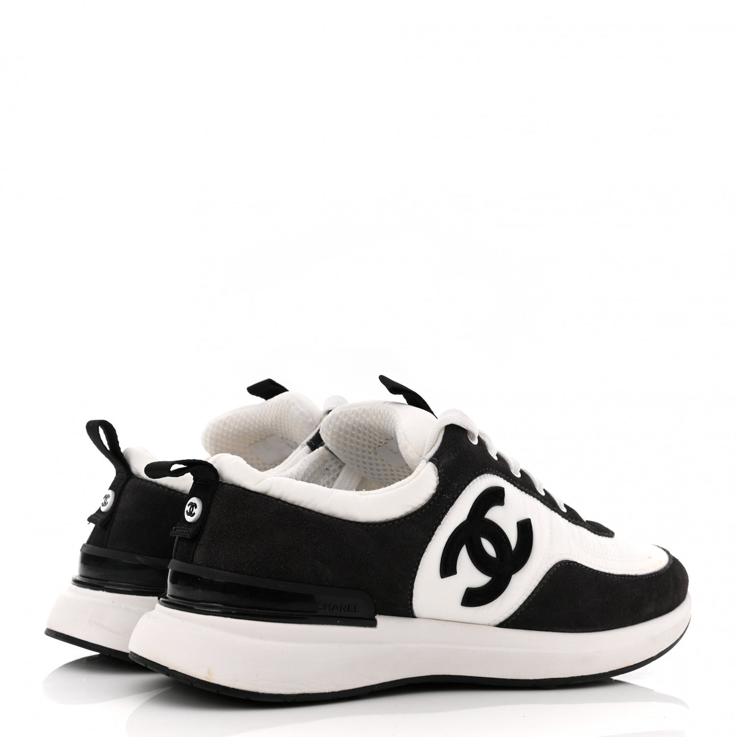 Nylon Suede Calfskin CC Sneakers 39 White Dark Grey