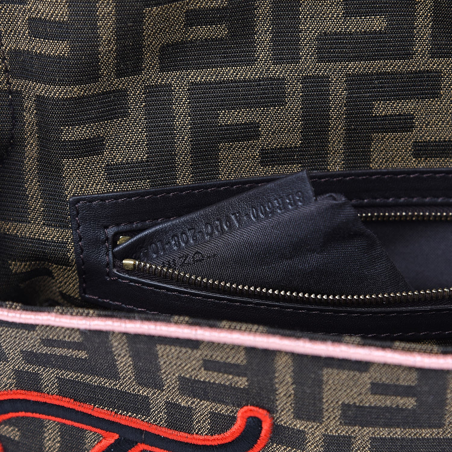 Fendi Fabric Jacquard FF 1974 Karligraphy Embroidered Baguette Tobacco Moro Rosso 7 of 10
