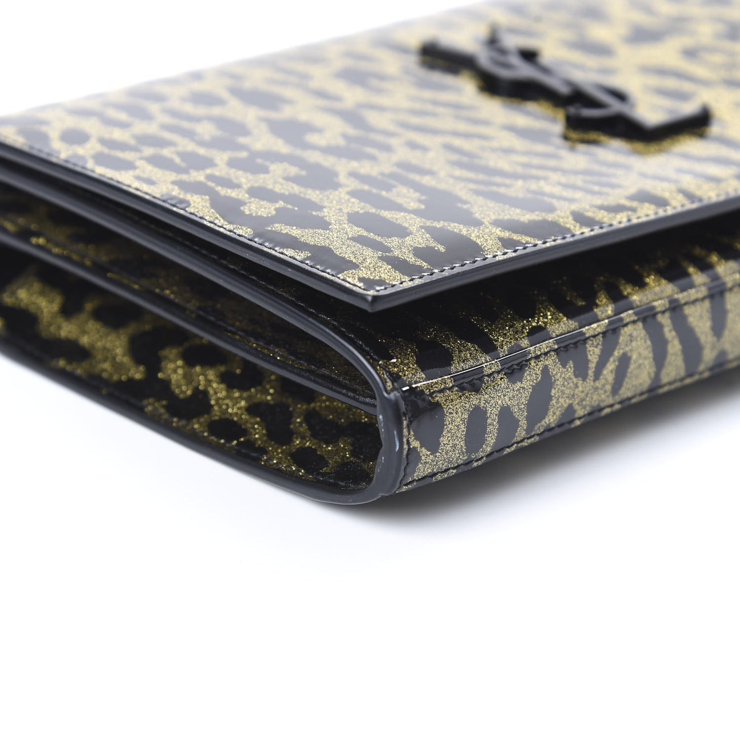 Patent Leopard Print Monogram Chain Wallet Leopard Black Gold