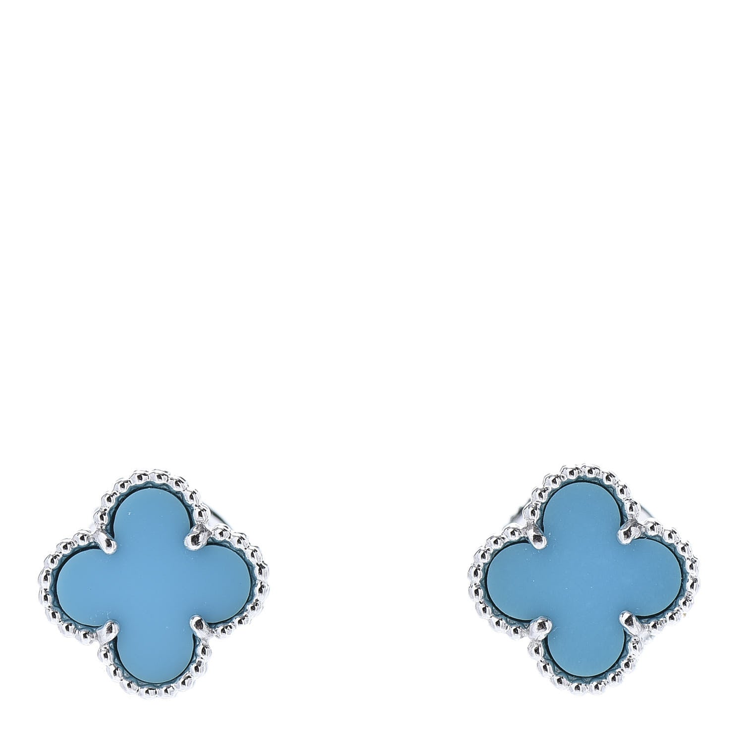 Van Cleef & Arpels 18K White Gold Turquoise Sweet Alhambra Earrings 1 of 6