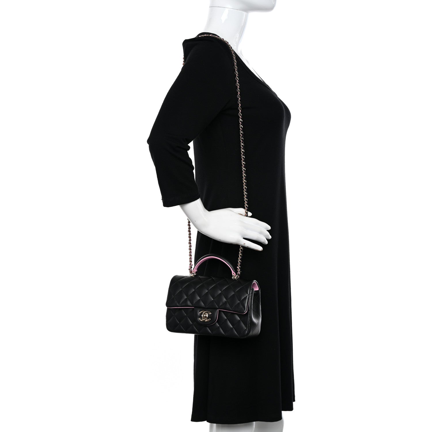 Chanel Lambskin Quilted Bi-Color Mini Top Handle Rectangular Flap Black Lilac 2 of 11