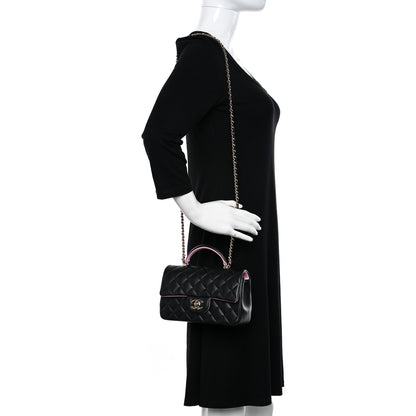 Chanel Lambskin Quilted Bi-Color Mini Top Handle Rectangular Flap Black Lilac 2 of 11