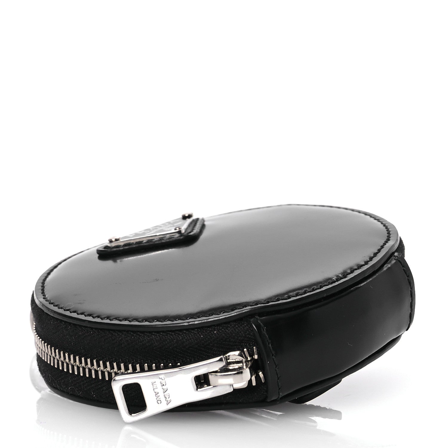 Prada Spazzolato Round Coin Pouch Bag Charm Black 4 of 7
