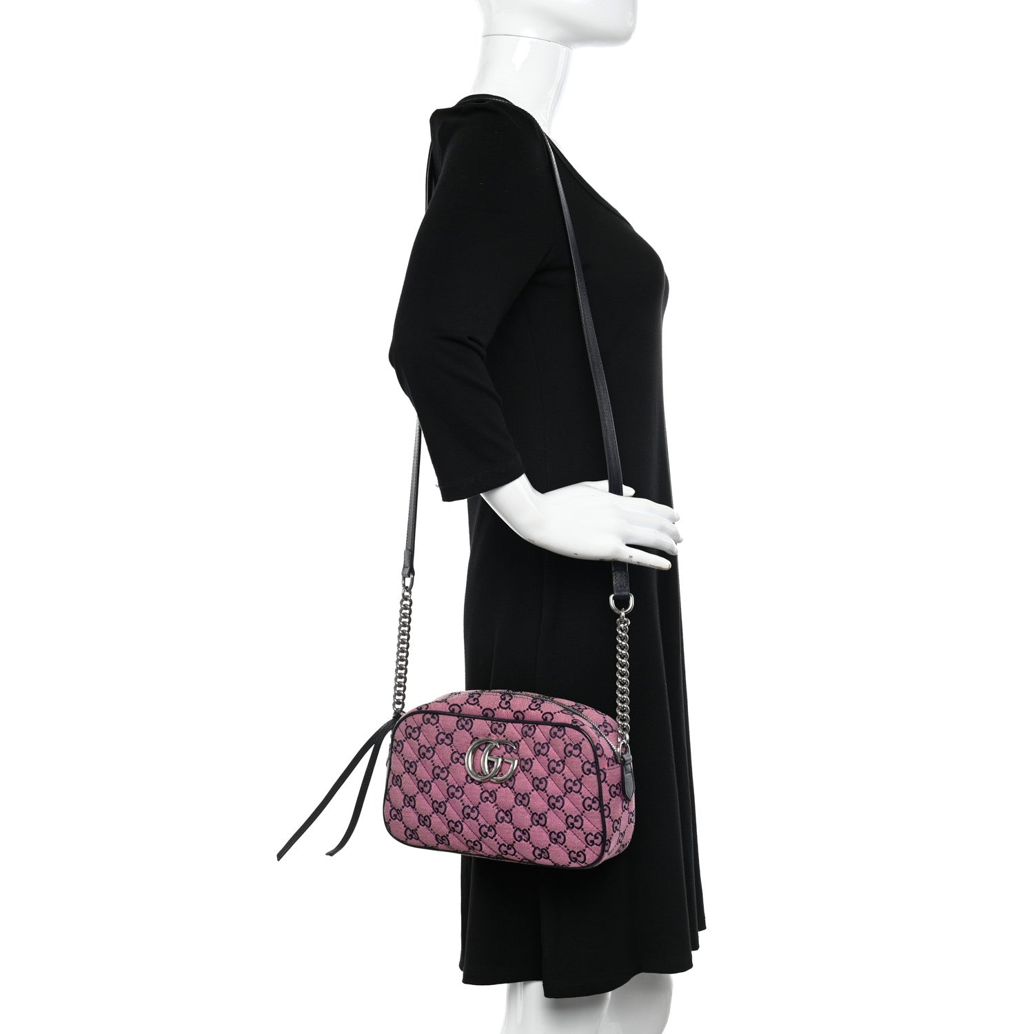 Gucci Monogram Multicolor Matelasse Diagonal Small GG Marmont Chain Shoulder Bag Pink Blue 2 of 10