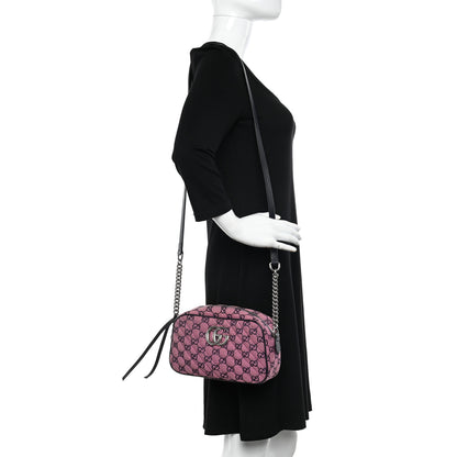 Gucci Monogram Multicolor Matelasse Diagonal Small GG Marmont Chain Shoulder Bag Pink Blue 2 of 10