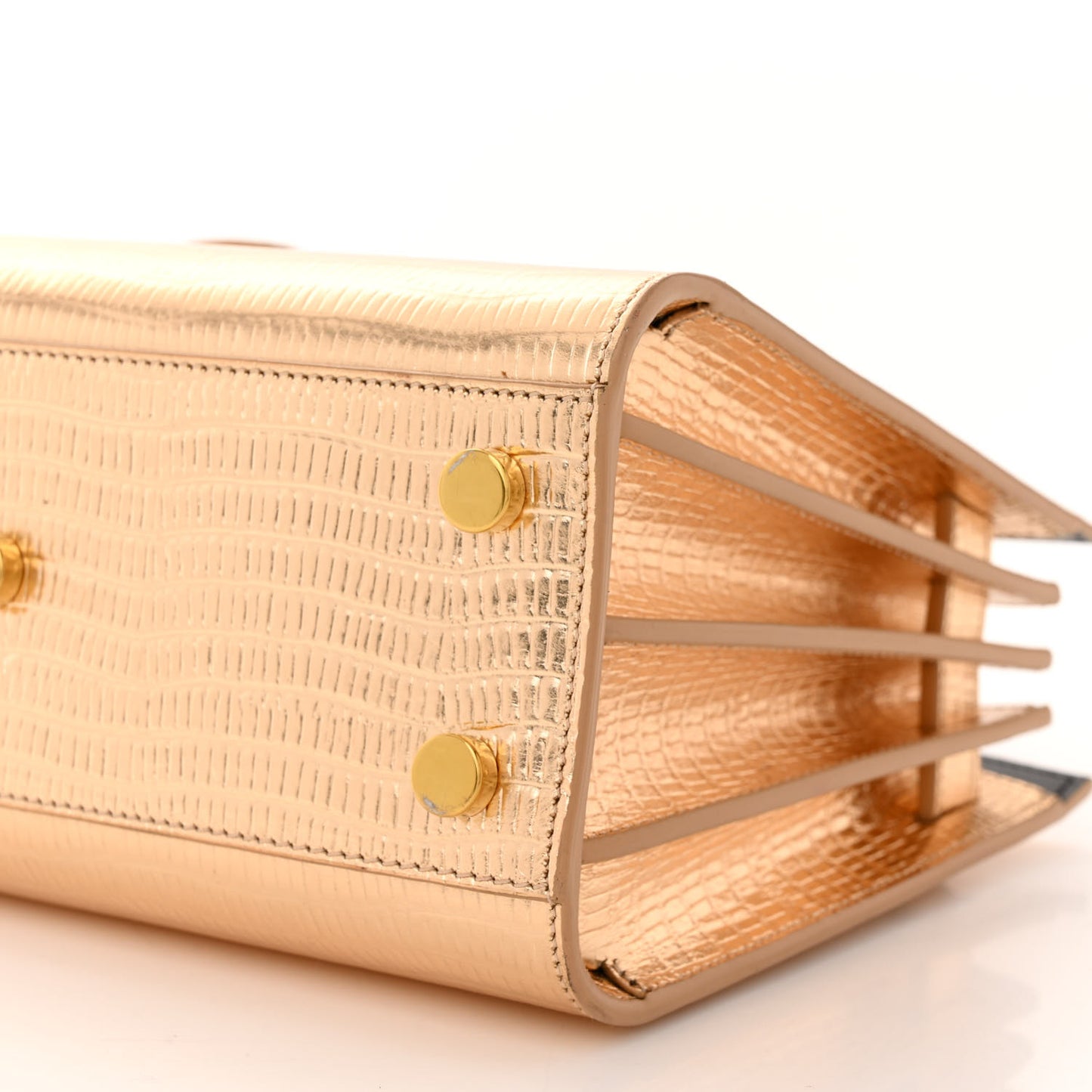 Metallic Calfskin Lizard Embossed Nano Sac De Jour Gold