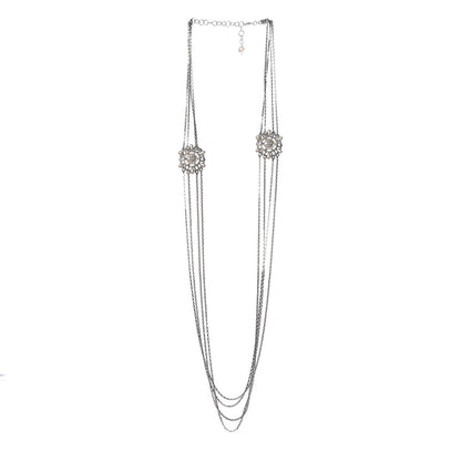 Chanel Pearl Chain CC Long Necklace Silver 1 of 6