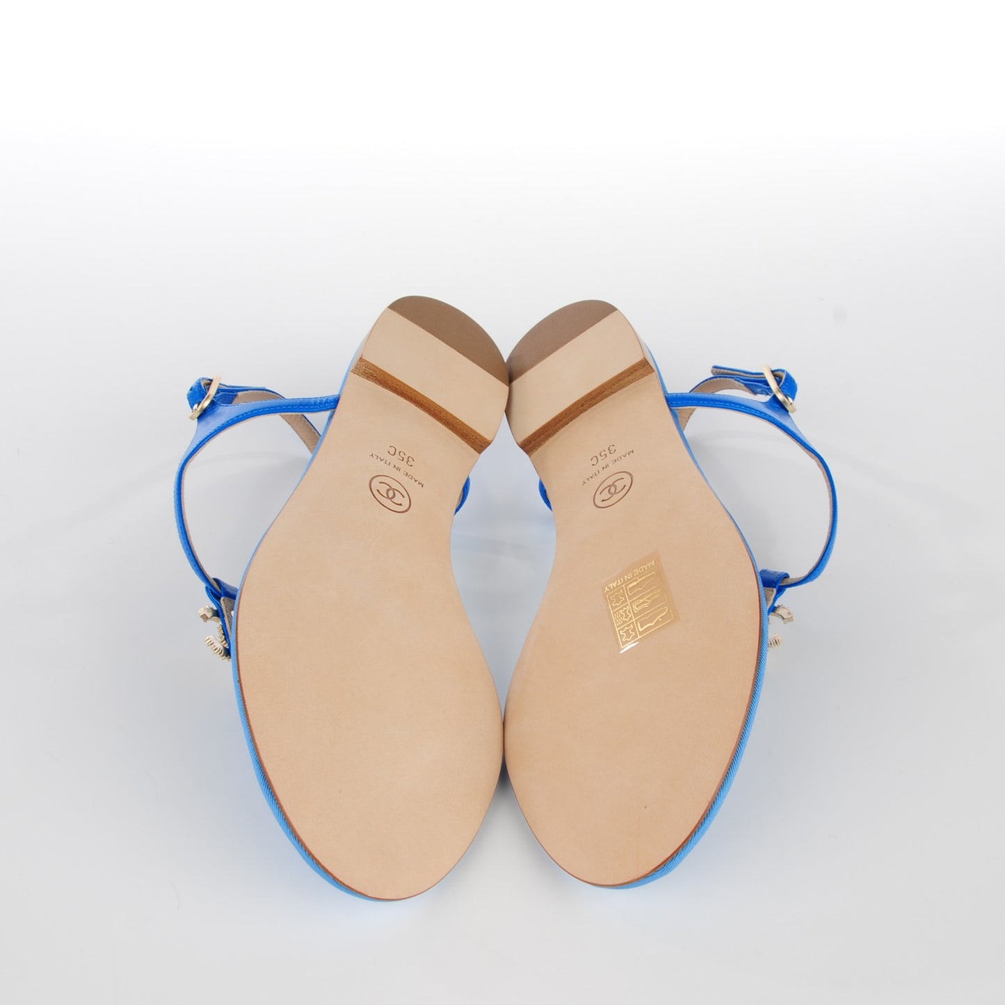Shiny Kidskin CC Logo Thong Sandals 35 Blue