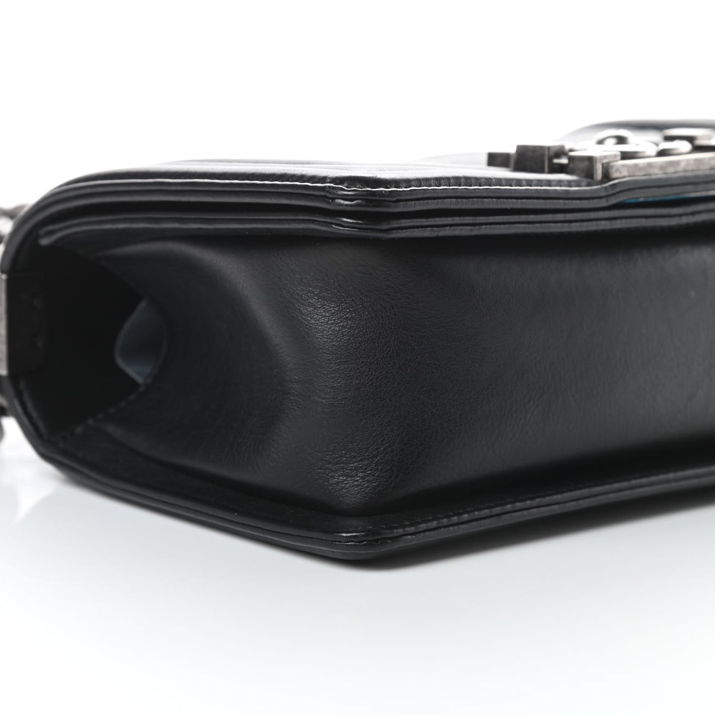 Calfskin Double Stitch Small Boy Flap Black
