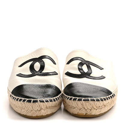 Chanel Iridescent Goatskin CC Espadrille Mules 39 Ivory Black 3 of 10
