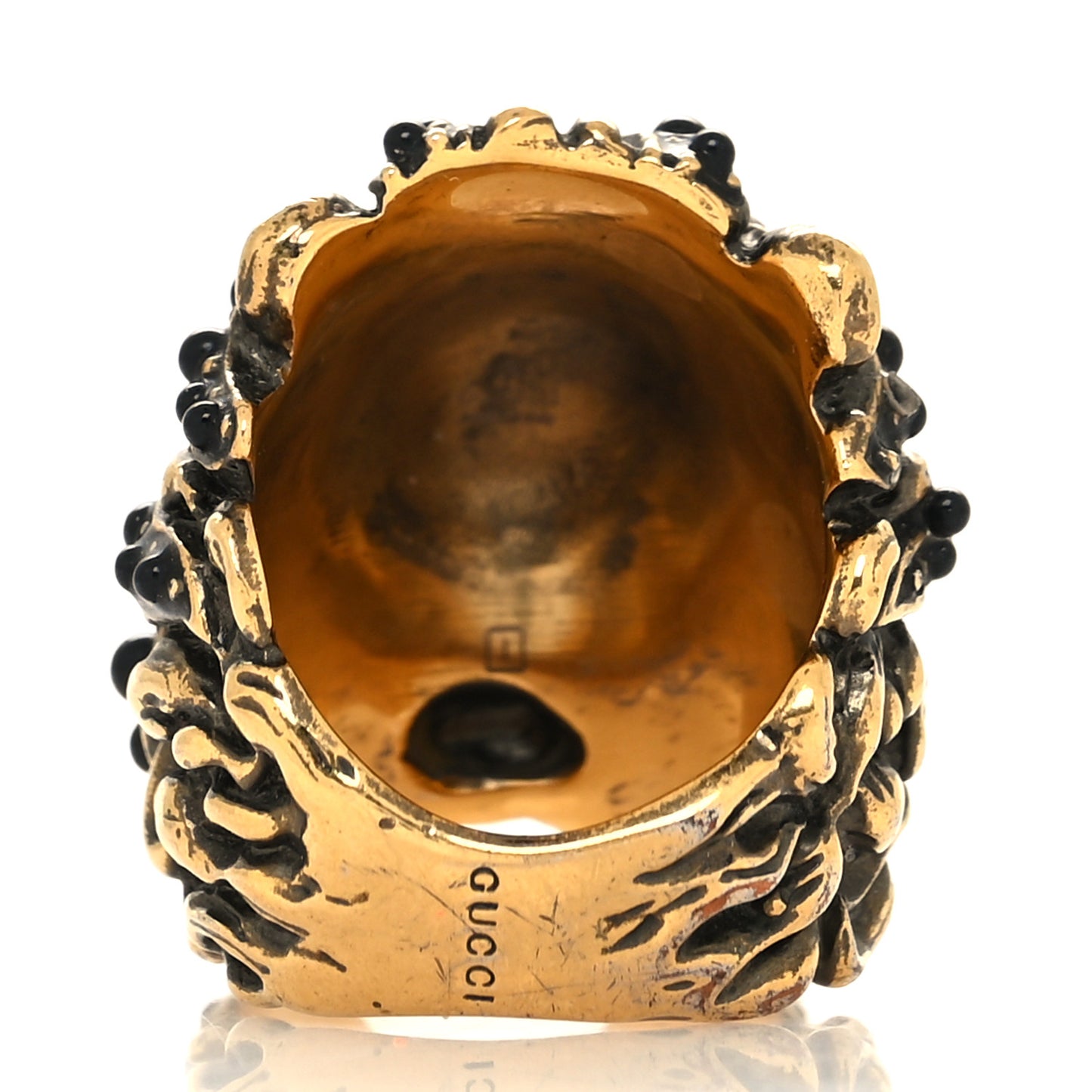 Metal Crystal Lion Head Ring 49 5 Aged Gold