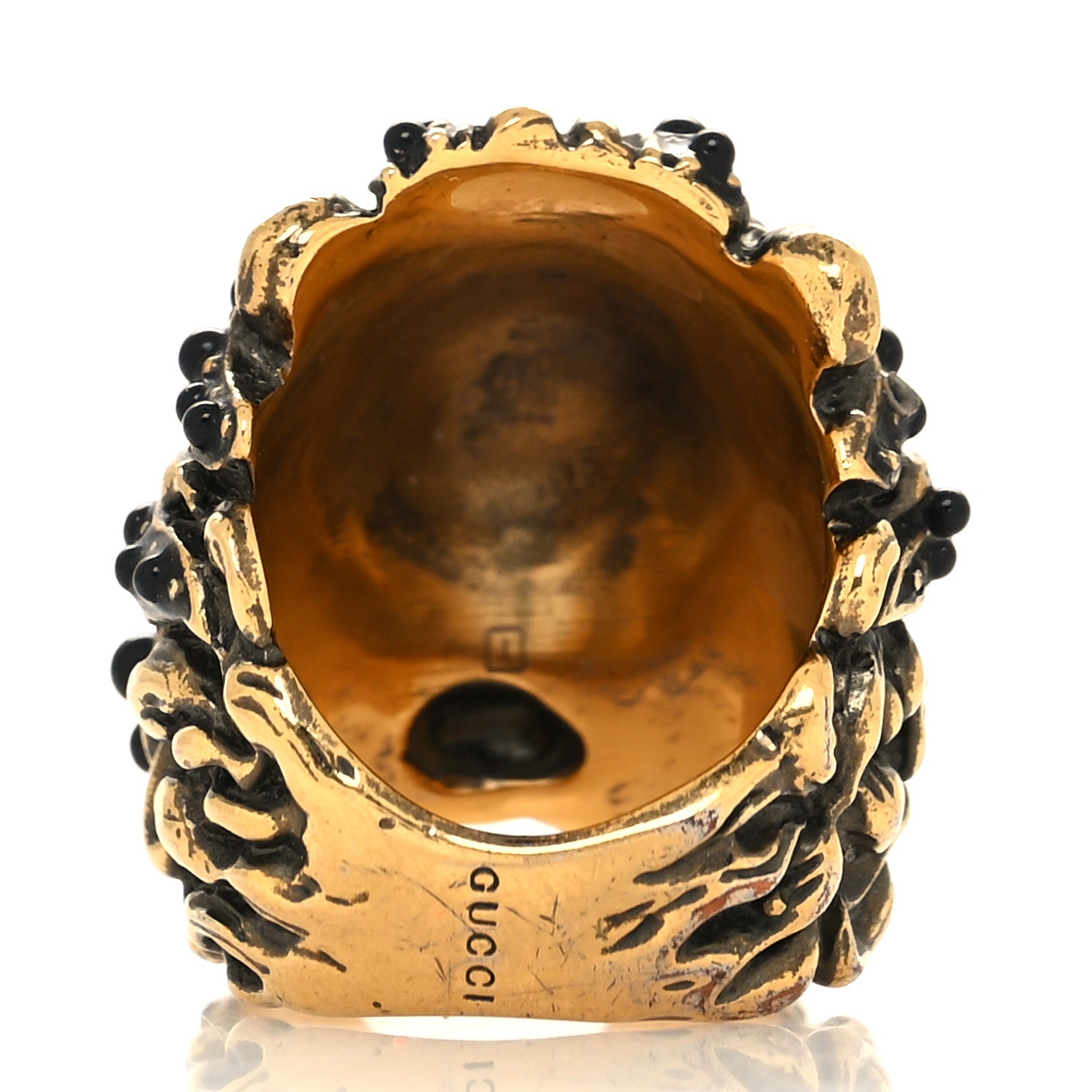 Gucci Metal Crystal Lion Head Ring 49 5 Aged Gold 3 of 4