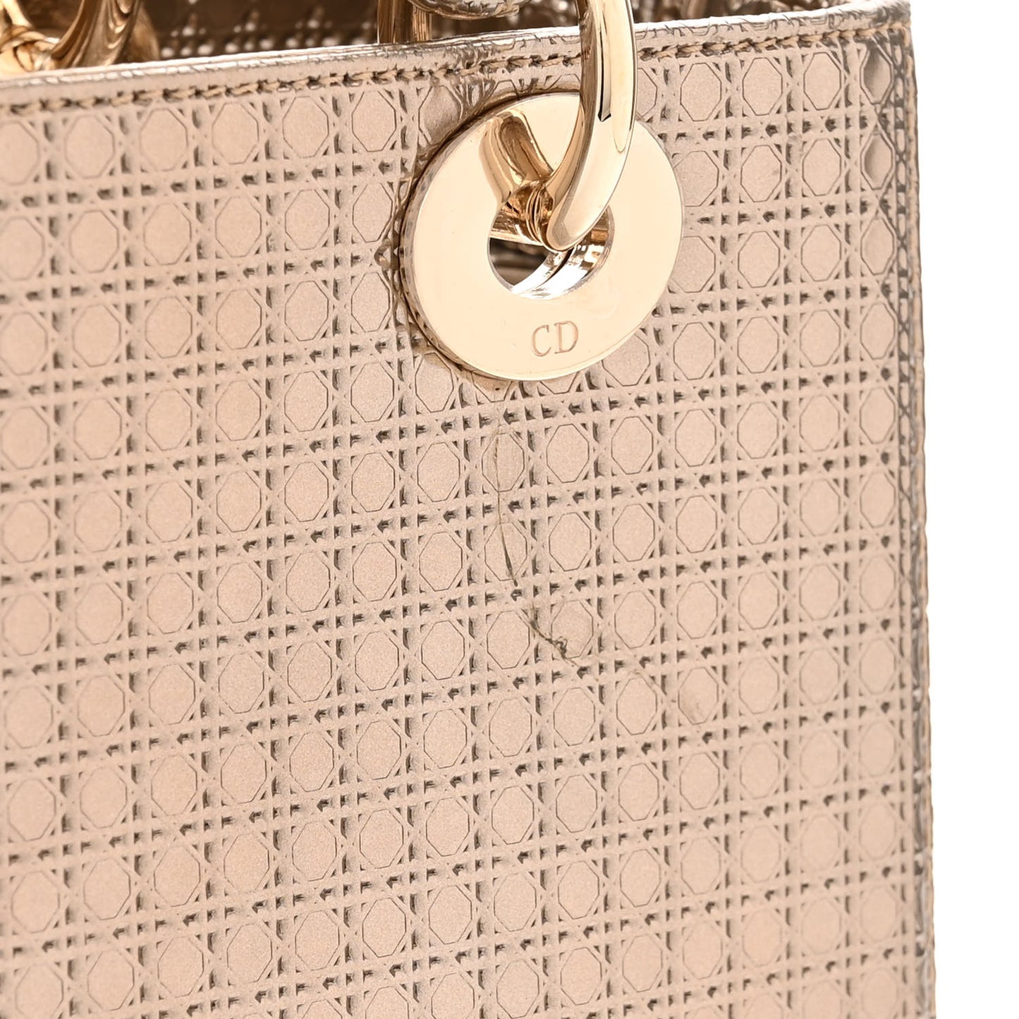 CHRISTIAN DIOR Metallic Patent Micro-Cannage Medium Lady Dior